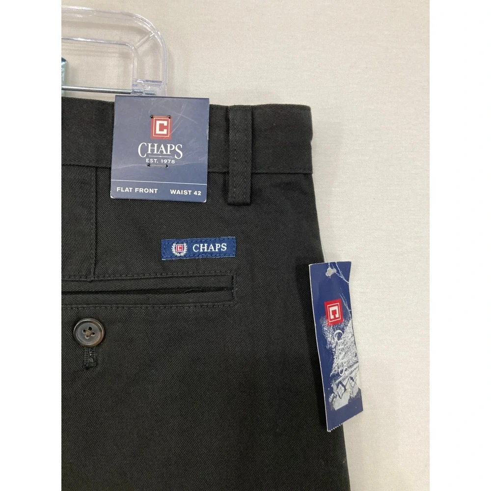 New Chaps‎ Mens Chino Shorts size 42 Black Flat Front Cotton Casual